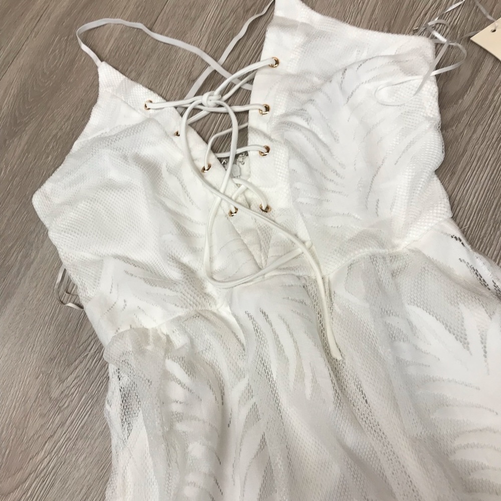 Dress White Palm Lace Bodysuit Maxi BB127 - Picture 2 of 4